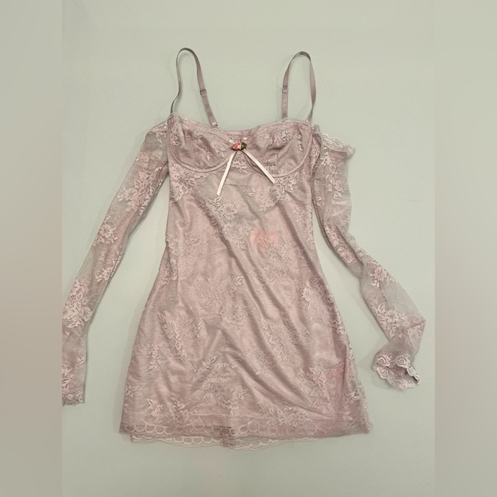 lilac lace rosette mini dress